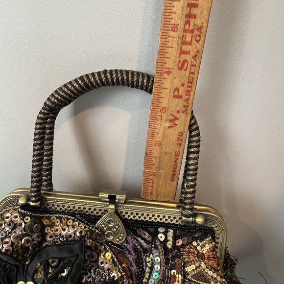 Chicos Boho Purse Beaded Feathers Flowers Whimsical Woodsy Fairy Romantic Sequin - Picture 15 of 15